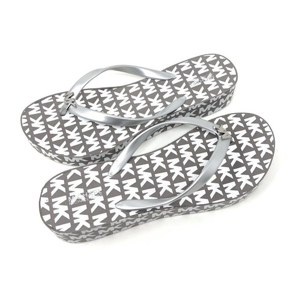 Michael Kors Bedford MK Women 11 Wedge Flip Flop Sandals Pearl Gray - Picture 1 of 4